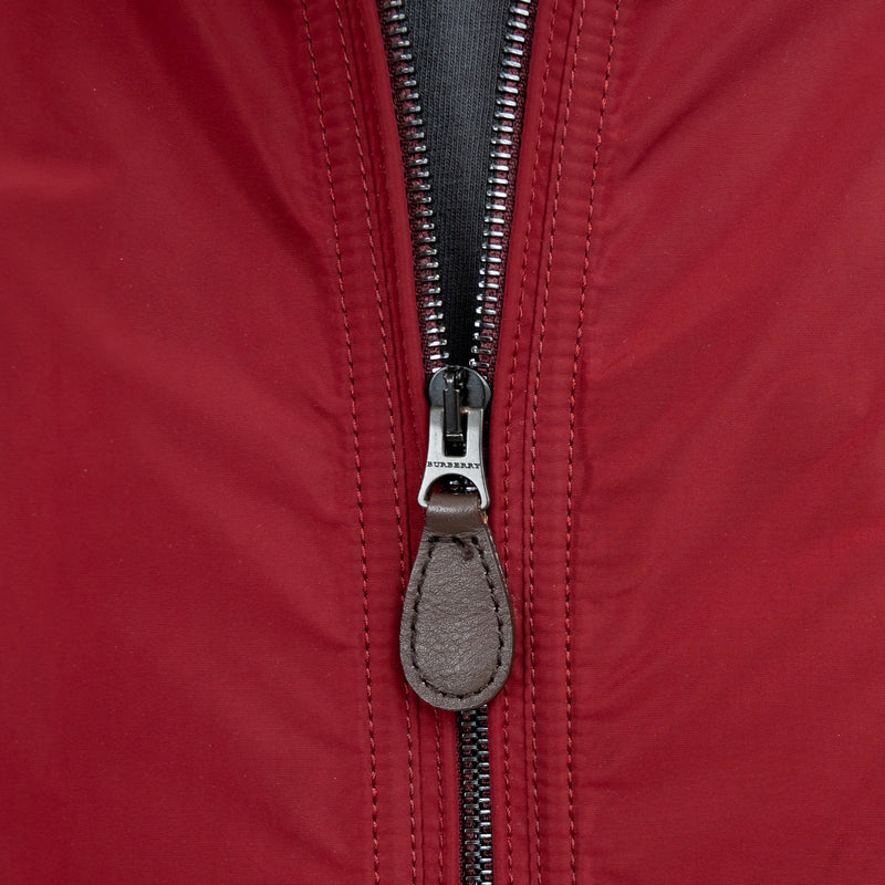 Burberry Red Nylon Bomber Jacket with Ribbed Details Size M