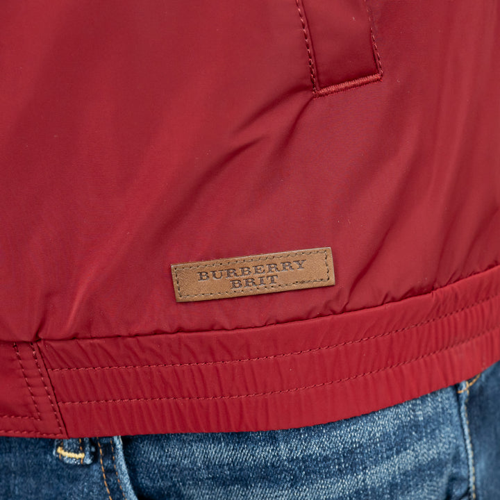 Burberry Red Nylon Bomber Jacket with Ribbed Details Size M