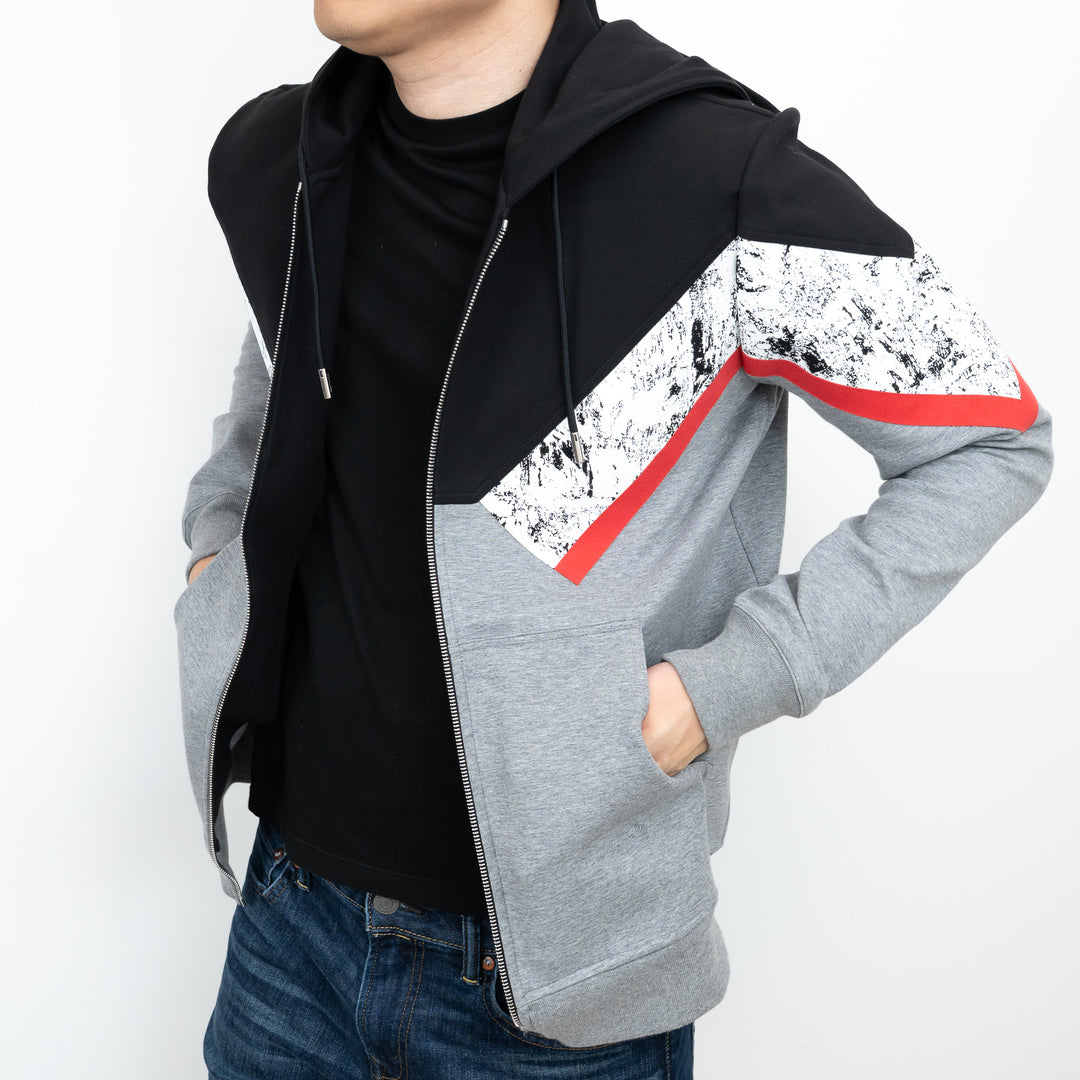 Dior Zip Up Hoodie with Red/Speckled Chevron Detail Size M