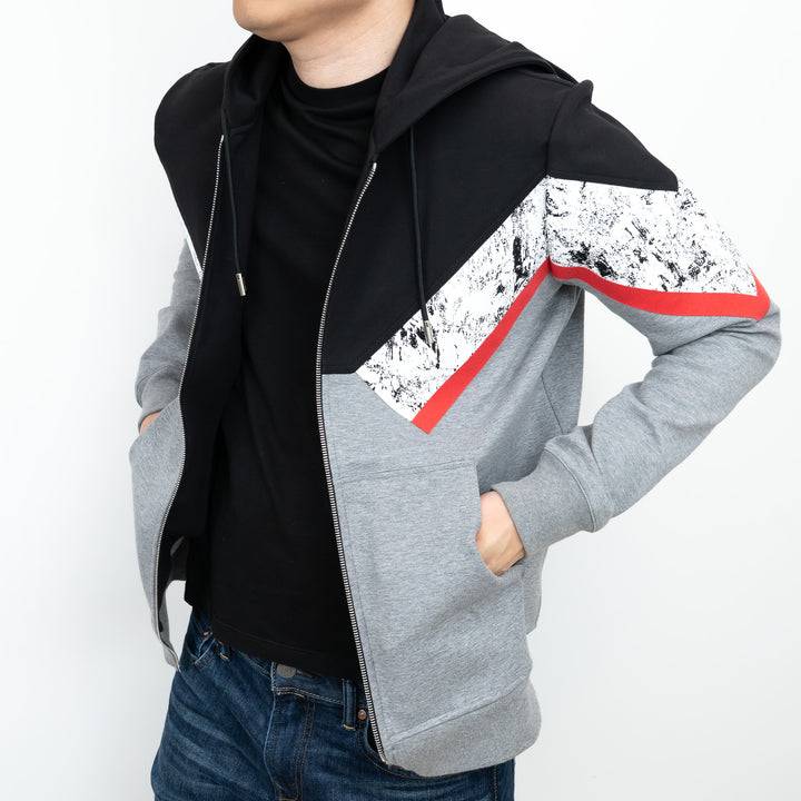 Dior Zip Up Hoodie with Red/Speckled Chevron Detail Size M