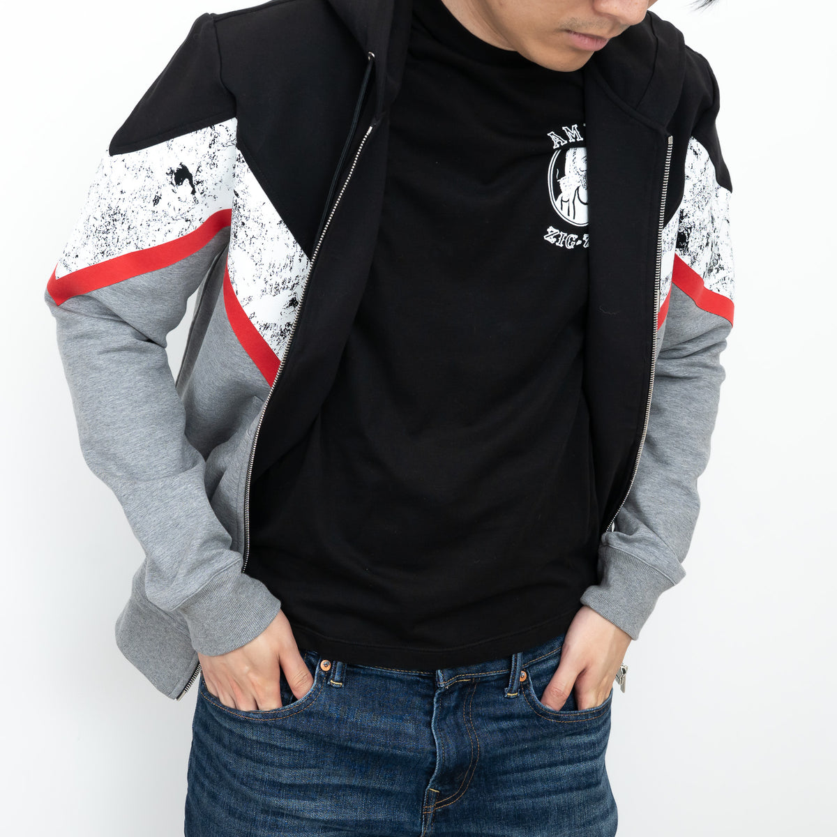 Dior Zip Up Hoodie with Red/Speckled Chevron Detail Size M