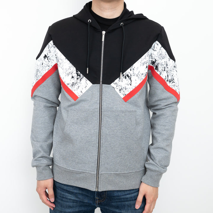 Dior Zip Up Hoodie with Red/Speckled Chevron Detail Size M