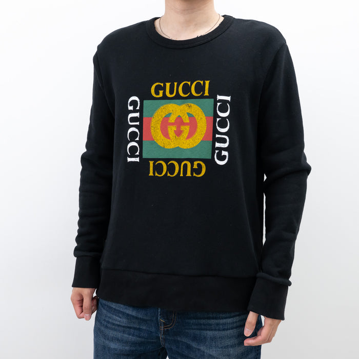 Gucci Black Cotton Logo Sweater Size L