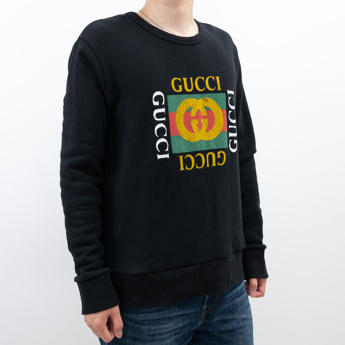 Gucci Black Cotton Logo Sweater Size L