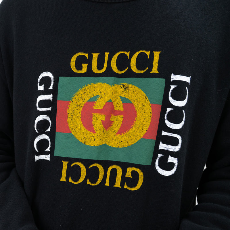Gucci Black Cotton Logo Sweater Size L