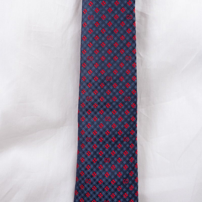Gucci Navy and Red Silk Jacquard Tie