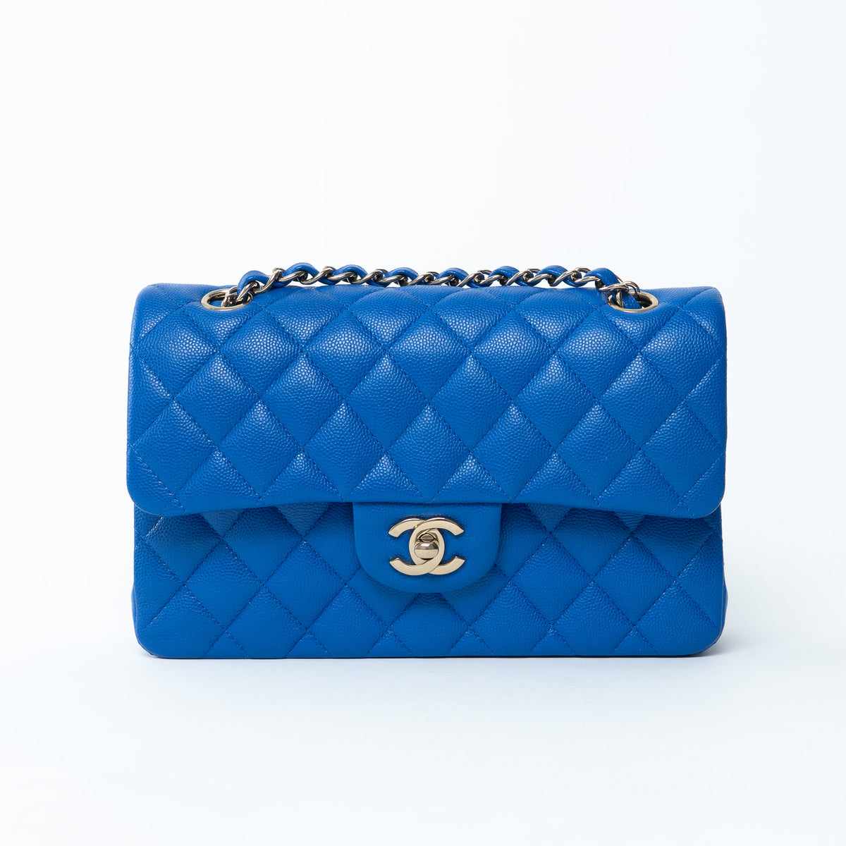 Pre-Loved Chanel™ Blue Pebbled Leather Small Classic Double Flap Bag