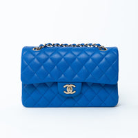 Pre-Loved Chanel™ Blue Pebbled Leather Small Classic Double Flap Bag