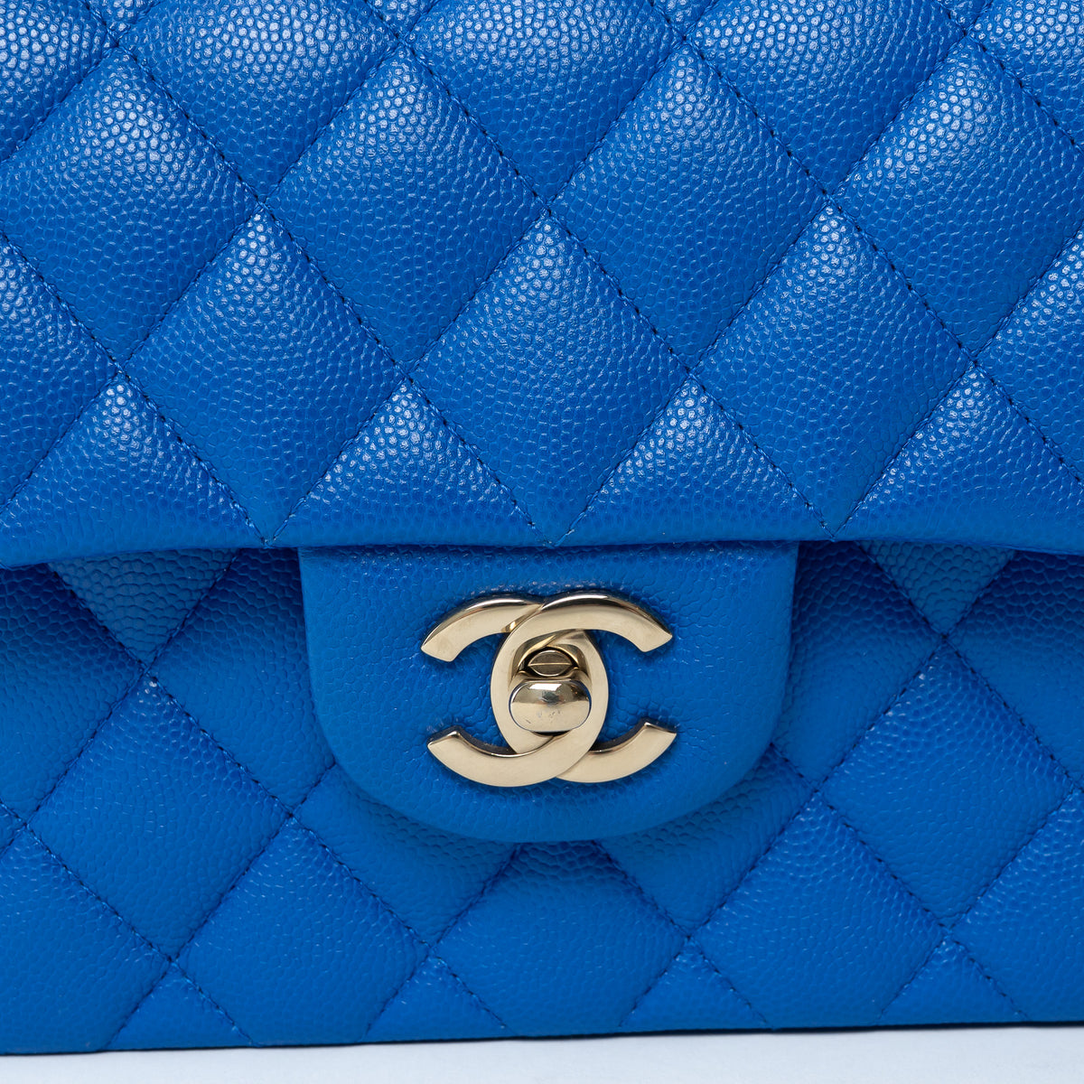Pre-Loved Chanel™ Blue Pebbled Leather Small Classic Double Flap Bag