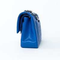 Pre-Loved Chanel™ Blue Pebbled Leather Small Classic Double Flap Bag