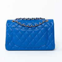Pre-Loved Chanel™ Blue Pebbled Leather Small Classic Double Flap Bag