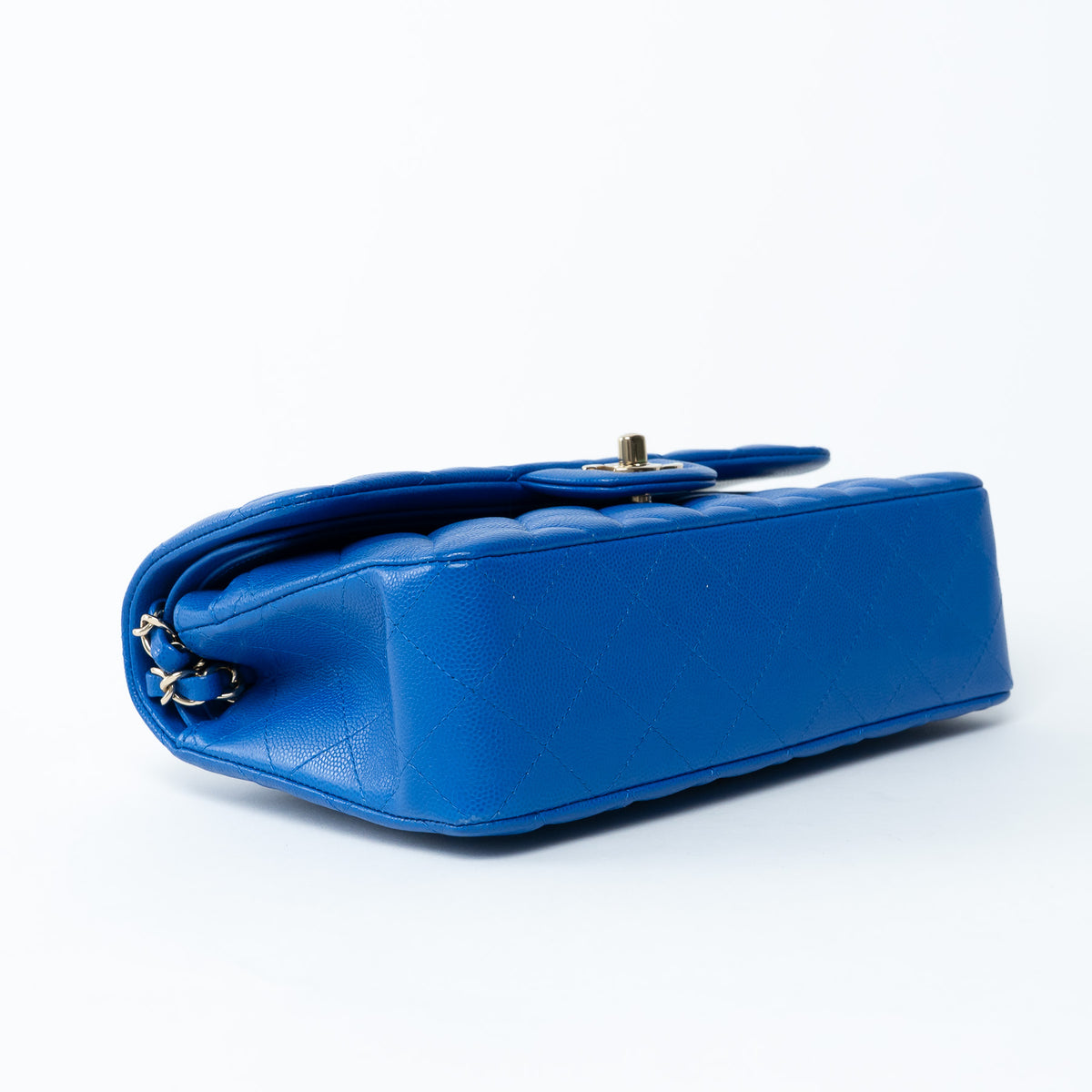 Pre-Loved Chanel™ Blue Pebbled Leather Small Classic Double Flap Bag