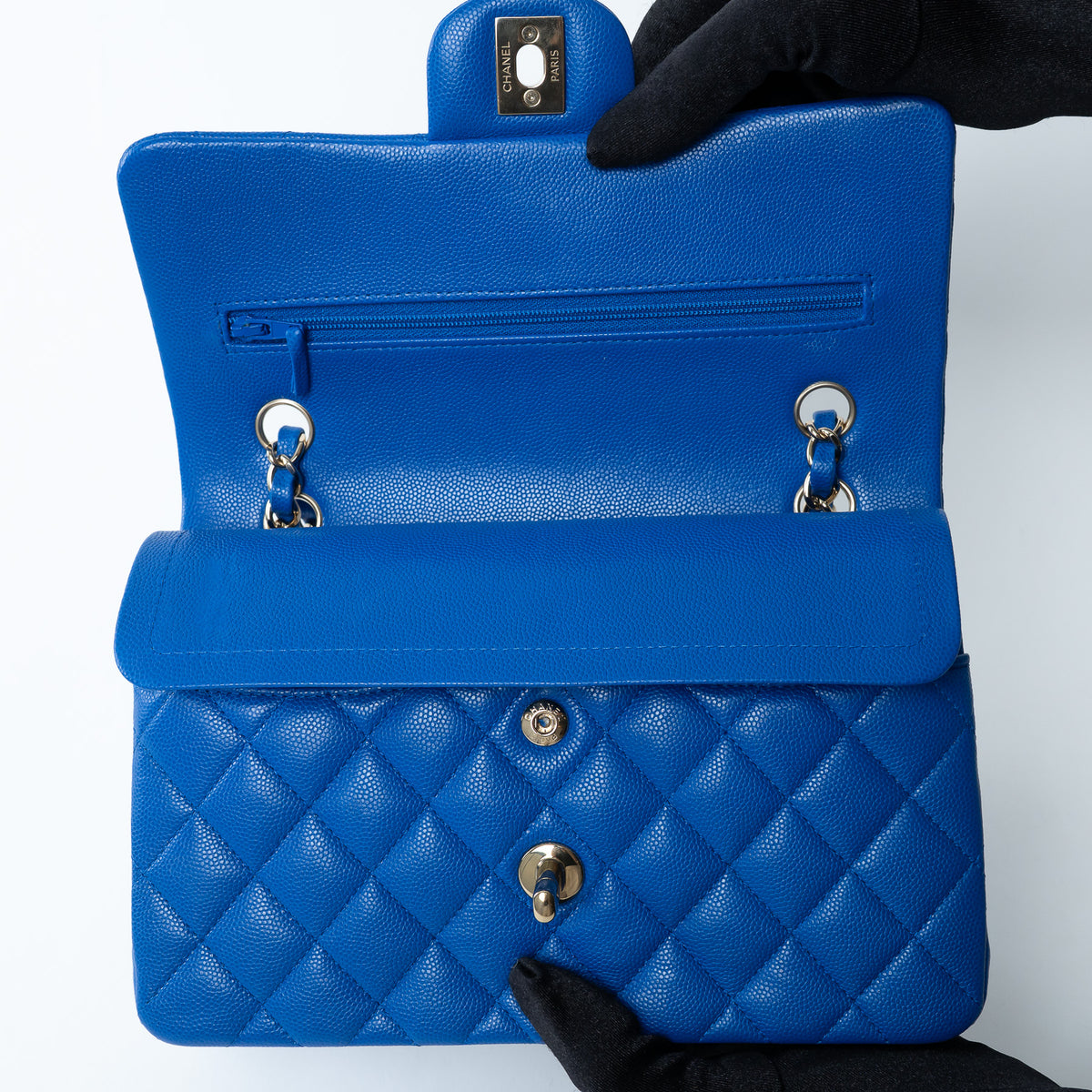 Pre-Loved Chanel™ Blue Pebbled Leather Small Classic Double Flap Bag
