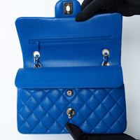 Pre-Loved Chanel™ Blue Pebbled Leather Small Classic Double Flap Bag