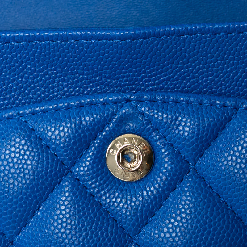 Pre-Loved Chanel™ Blue Pebbled Leather Small Classic Double Flap Bag