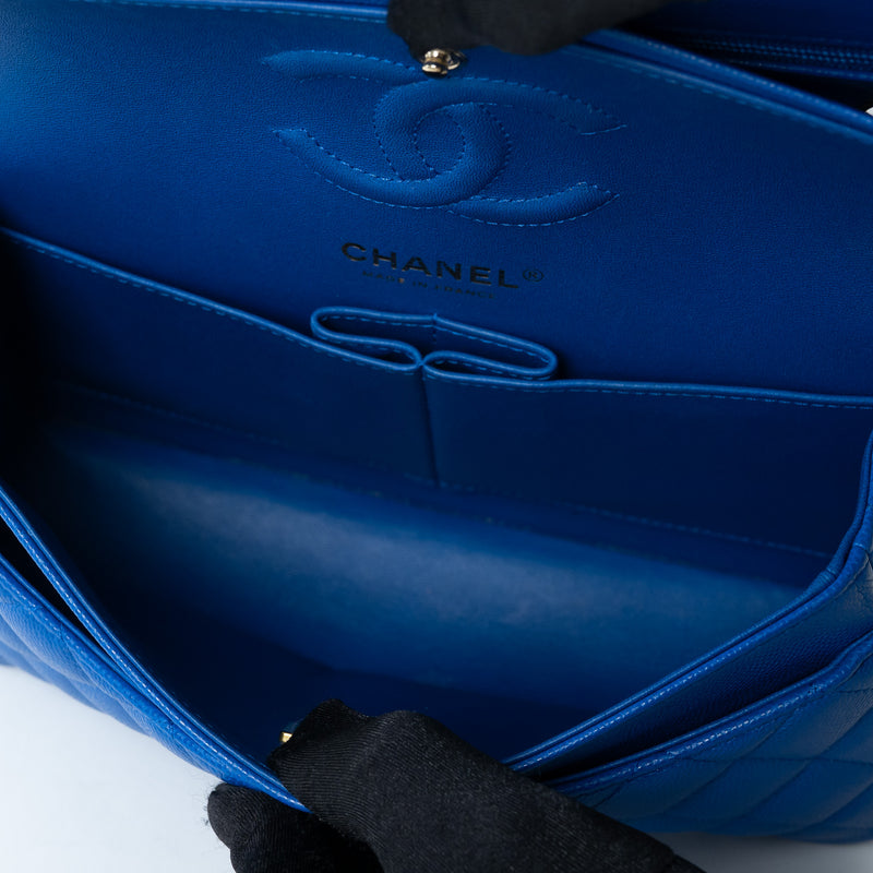 Pre-Loved Chanel™ Blue Pebbled Leather Small Classic Double Flap Bag