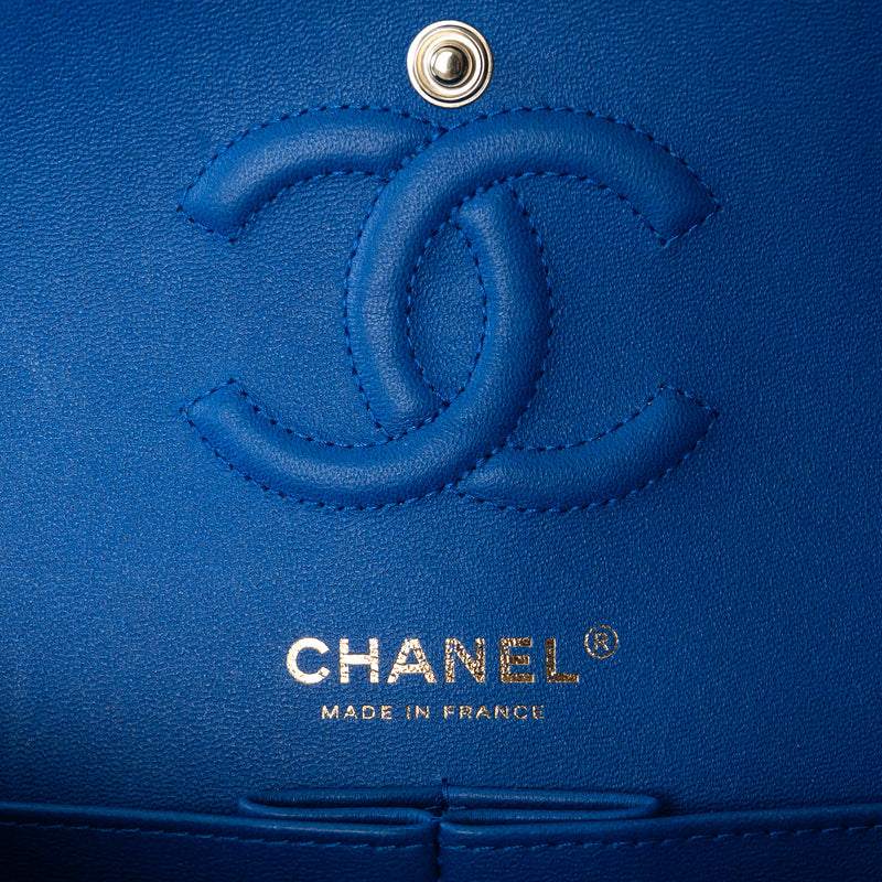 Pre-Loved Chanel™ Blue Pebbled Leather Small Classic Double Flap Bag