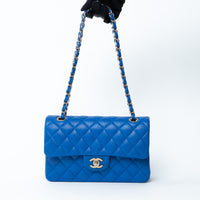 Pre-Loved Chanel™ Blue Pebbled Leather Small Classic Double Flap Bag