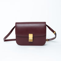 Celine Burgundy Calfskin Leather Medium Box Bag