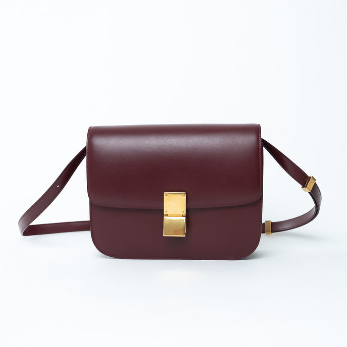 Celine Burgundy Calfskin Leather Medium Box Bag