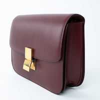 Celine Burgundy Calfskin Leather Medium Box Bag