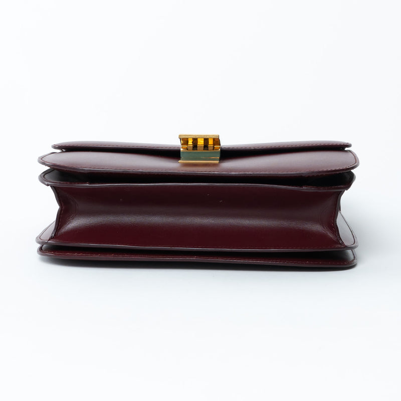 Celine Burgundy Calfskin Leather Medium Box Bag