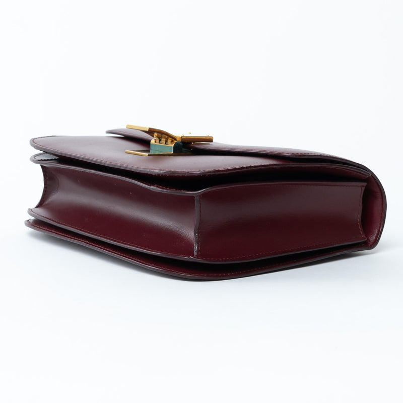 Celine Burgundy Calfskin Leather Medium Box Bag