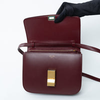 Celine Burgundy Calfskin Leather Medium Box Bag