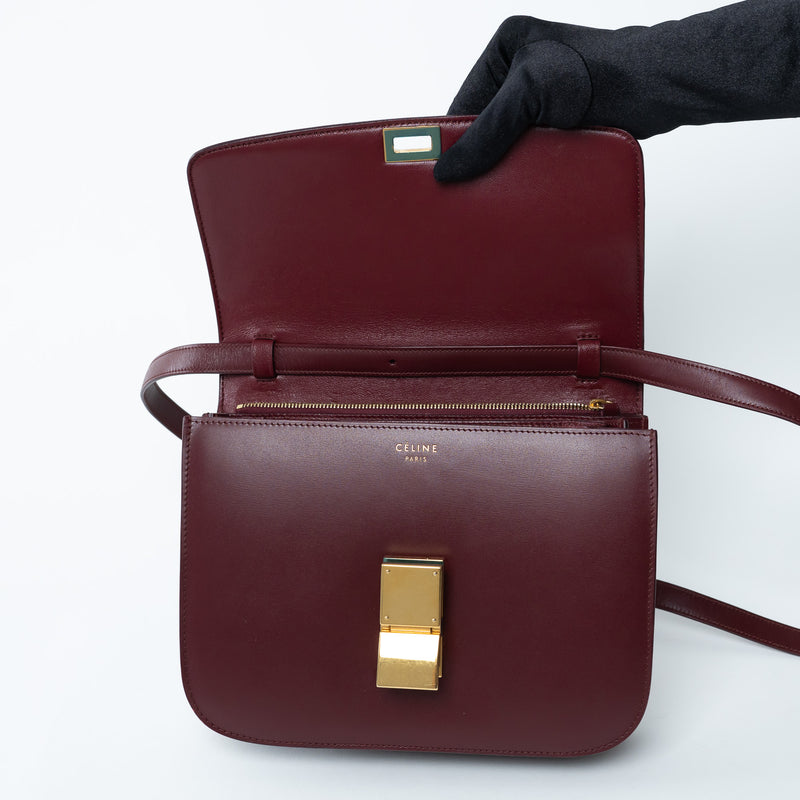 Celine Burgundy Calfskin Leather Medium Box Bag