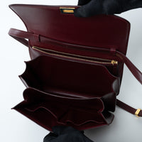 Celine Burgundy Calfskin Leather Medium Box Bag