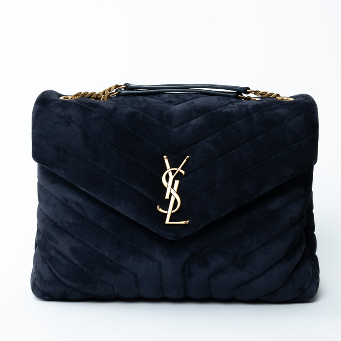 Saint Laurent Navy Velvet Medium LouLou Shoulder Bag