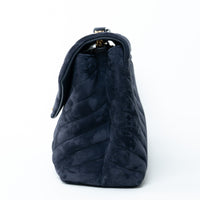 Saint Laurent Navy Velvet Medium LouLou Shoulder Bag