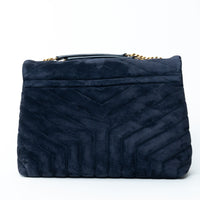 Saint Laurent Navy Velvet Medium LouLou Shoulder Bag