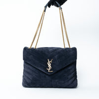Saint Laurent Navy Velvet Medium LouLou Shoulder Bag