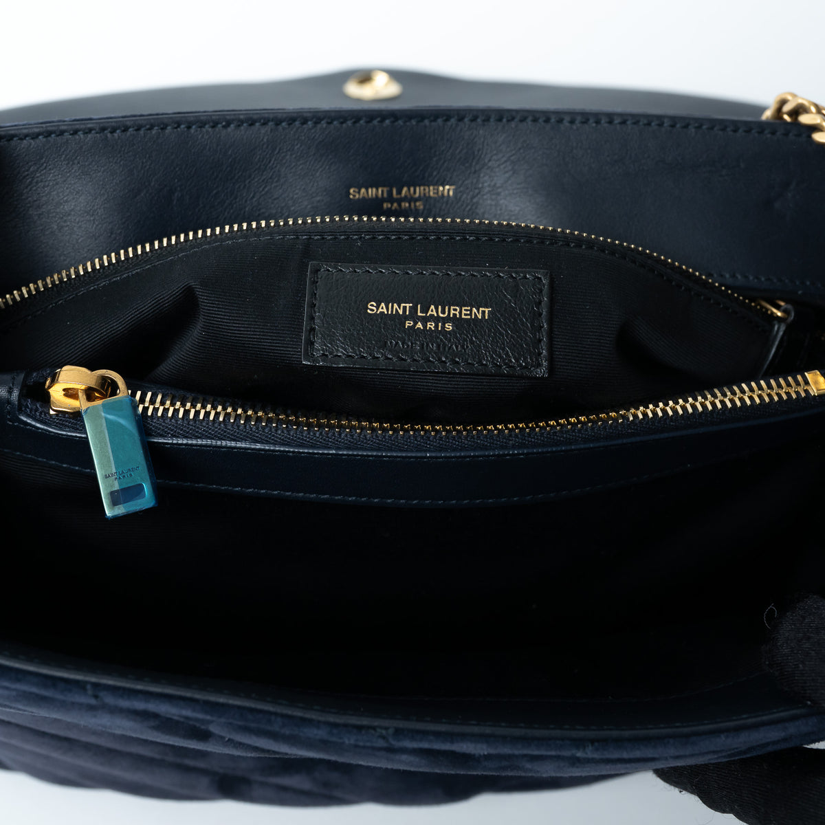 Saint Laurent Navy Velvet Medium LouLou Shoulder Bag