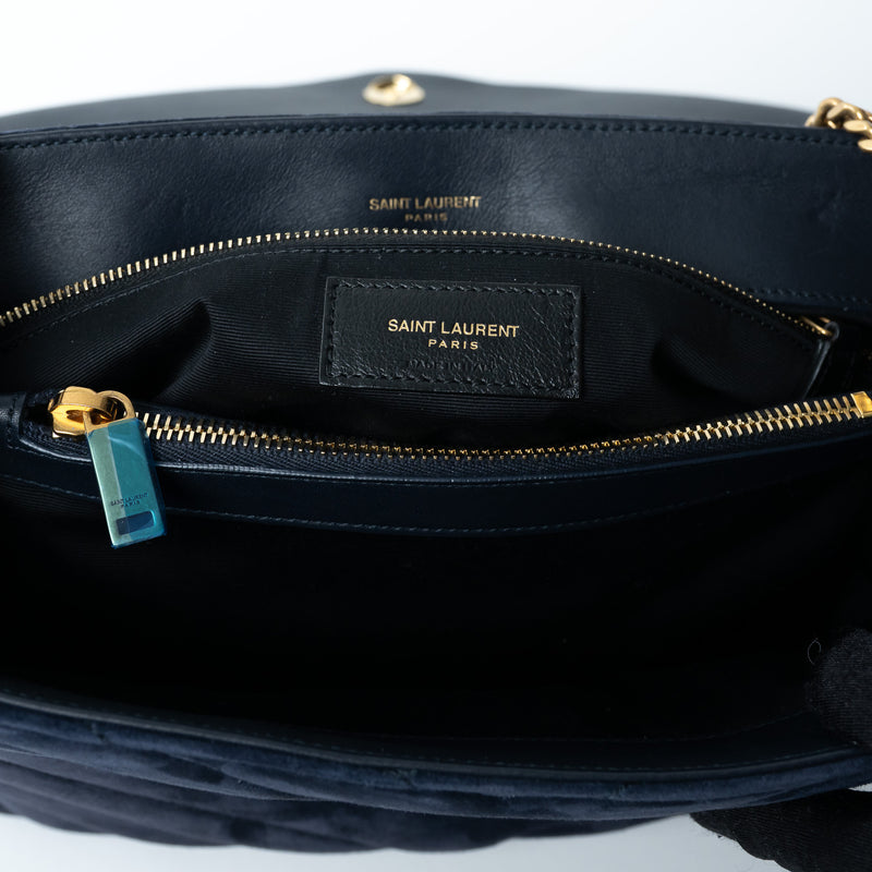 Saint Laurent Navy Velvet Medium LouLou Shoulder Bag