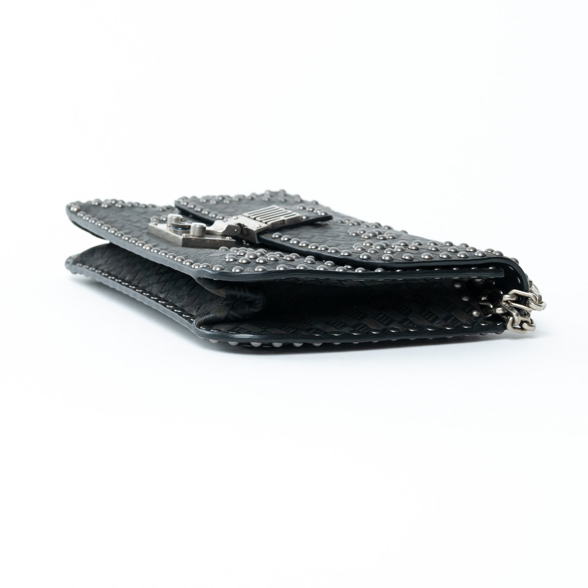 Dior Black Leather Debossed Patterned DiorAddict Studded Bag