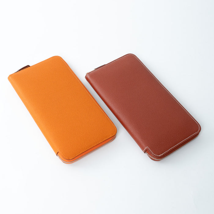 Hermes Orange Epsom Leather Silk'In Classic Long Leather Wallet