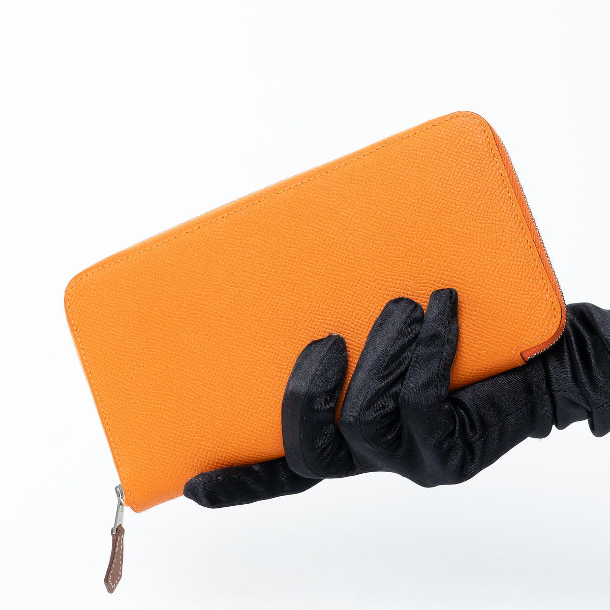 Hermes Orange Epsom Leather Silk'In Classic Long Leather Wallet