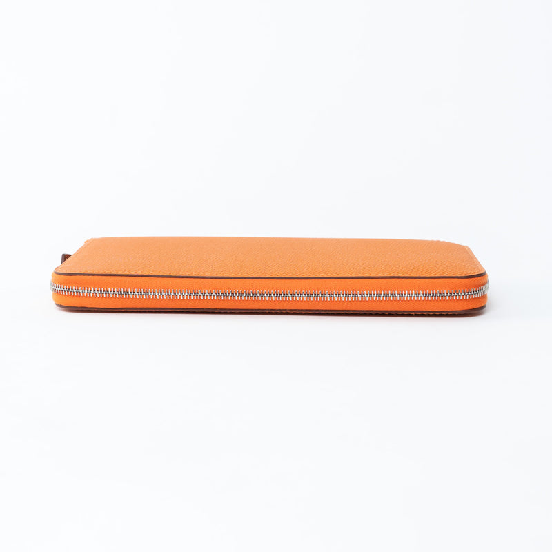 Hermes Orange Epsom Leather Silk'In Classic Long Leather Wallet