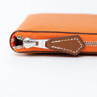 Hermes Orange Epsom Leather Silk'In Classic Long Leather Wallet