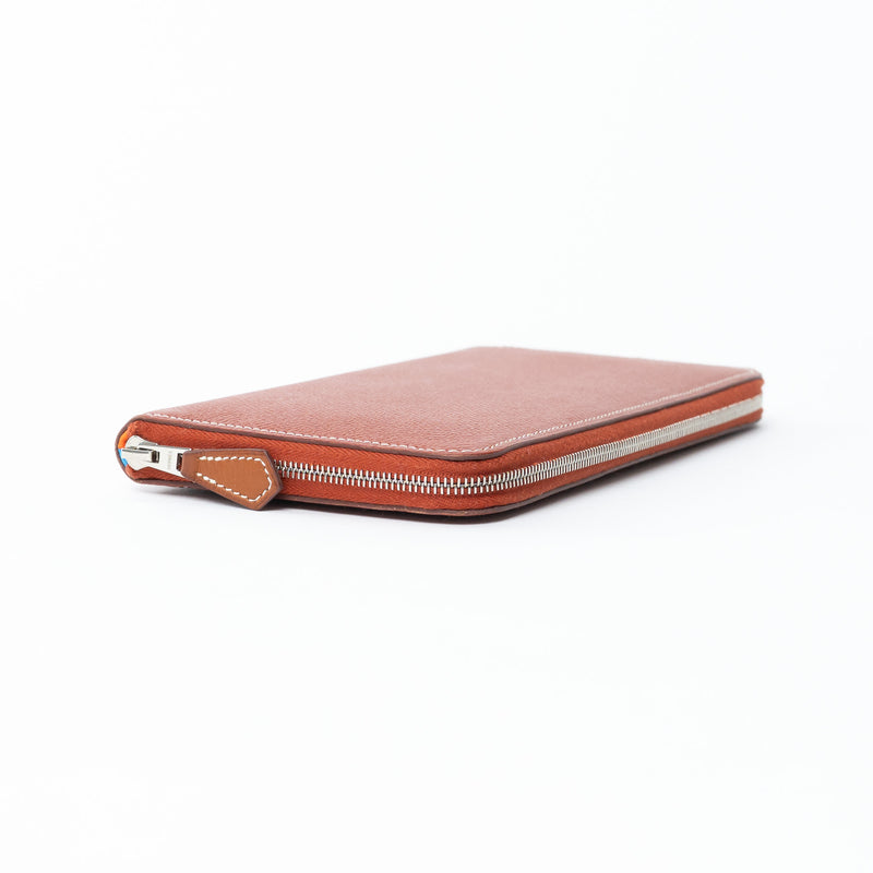 Hermex Deep Brown Epsom Leather Silk'In Classic Long Wallet