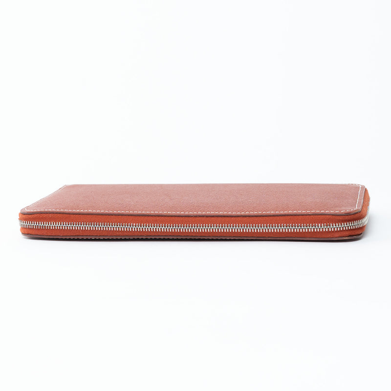 Hermex Deep Brown Epsom Leather Silk'In Classic Long Wallet