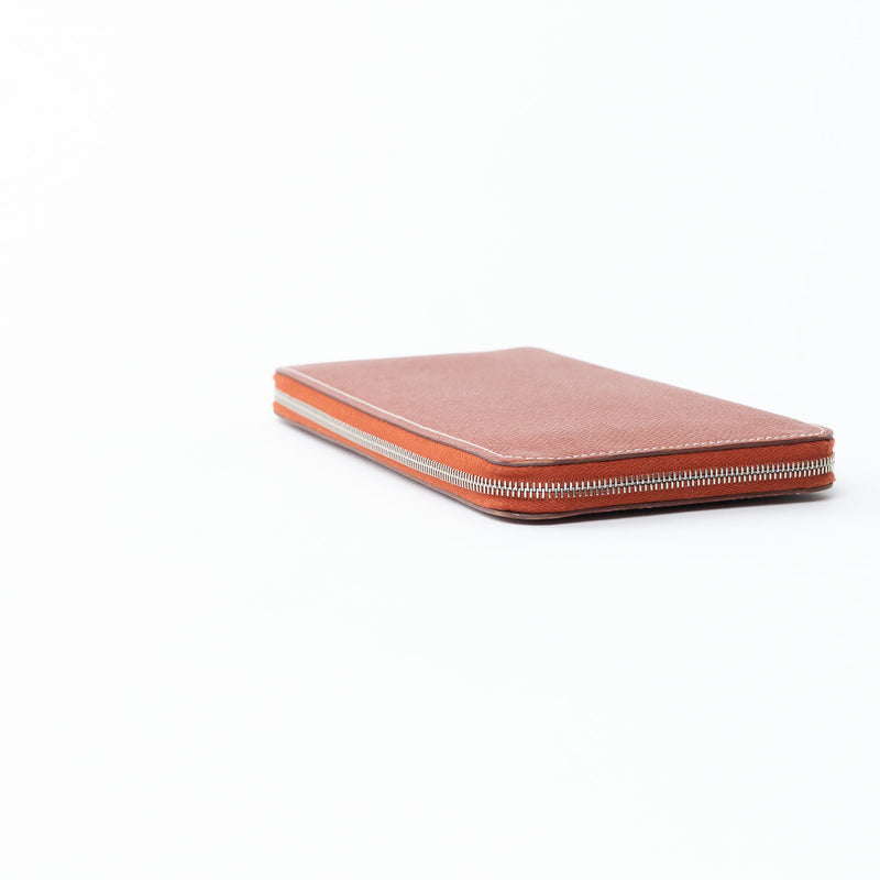 Hermex Deep Brown Epsom Leather Silk'In Classic Long Wallet
