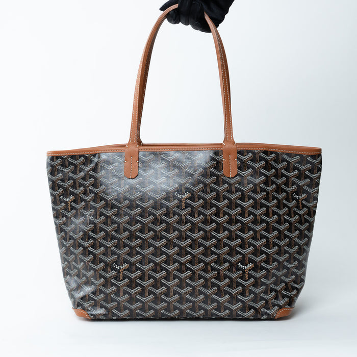 Goyard Artois Tote PM size in black and tan Goyardine canvas