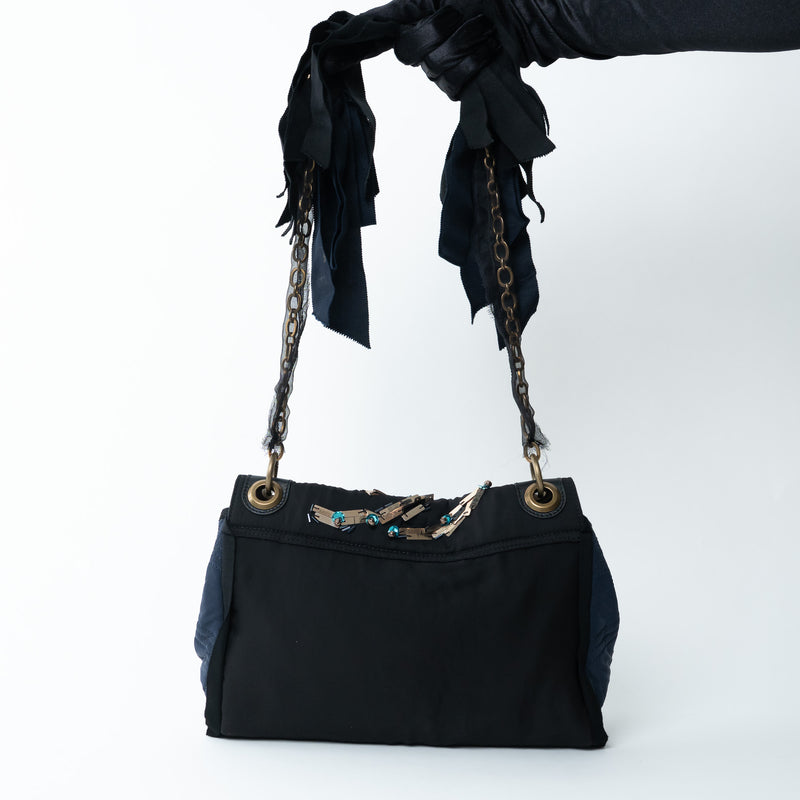 Lanvin Black Silk Sequin Shoulder Bag