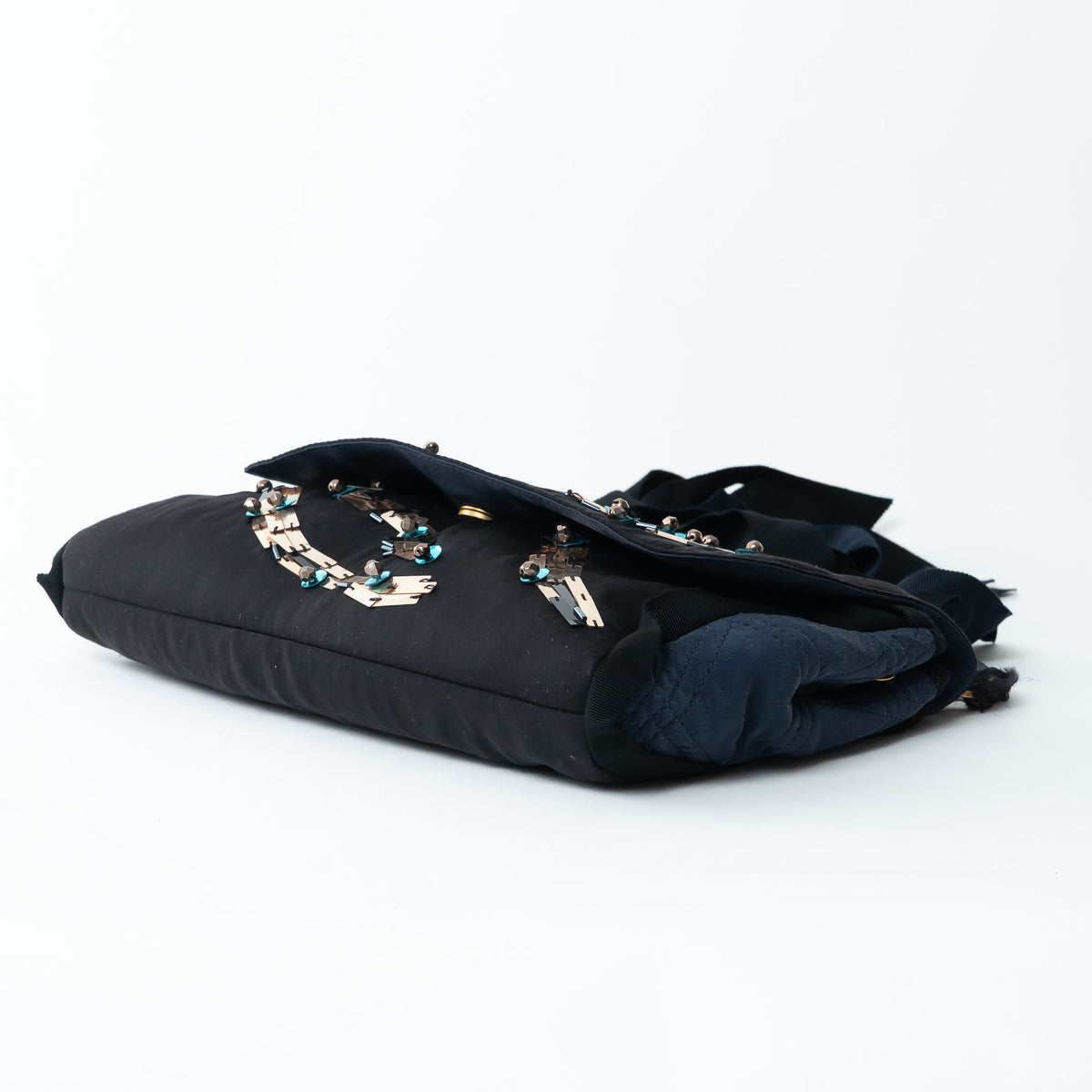 Lanvin Black Silk Sequin Shoulder Bag