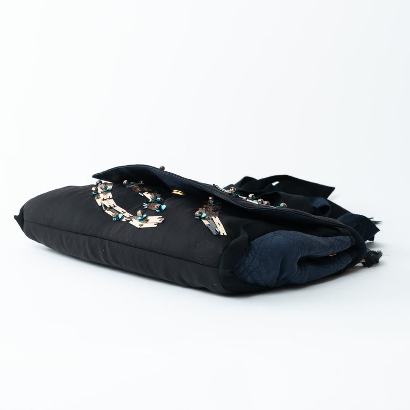 Lanvin Black Silk Sequin Shoulder Bag