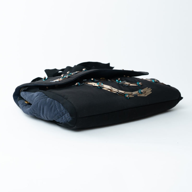 Lanvin Black Silk Sequin Shoulder Bag