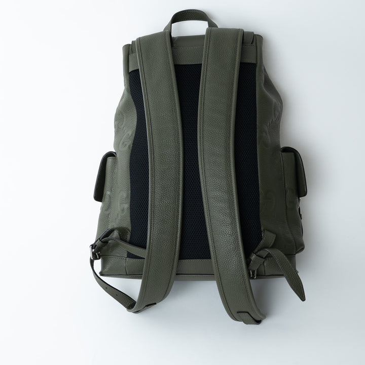 Gucci Khaki Green Pebbled GG Embossed Leather Backpack